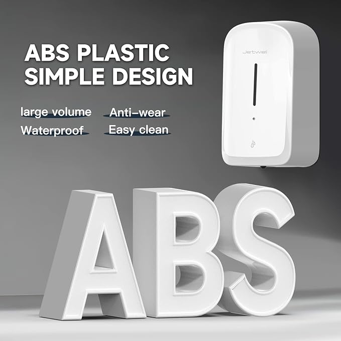 JETWELL Automatic Touch-Less Wall Mount Hand Soap Dispenser Liquid Drop Battery Operated, White Plastic Cover Large Capacity 34OZ/1000ML for Kitchen Home Commercial Bathroom