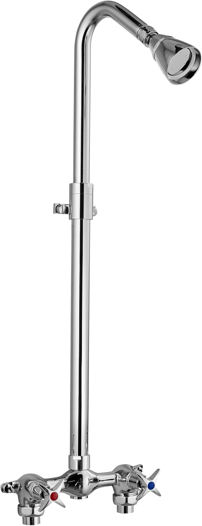 Aolemi Outdoor Shower Kit Fixtures Faucet System Double Handle Exposed Shower with Brass Mix Valve and Height-Adjustable Shower Pipe 6 Inch Center with Showerhead Polish Chrome