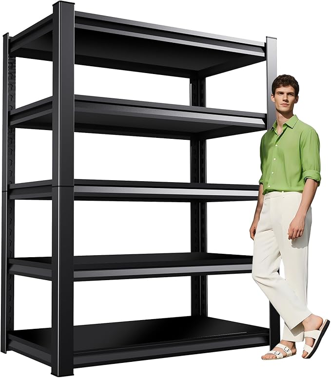Garage Shelving,Heavy Duty Garage Storage Shelves,Metal Shelving Unit,5 Tier Adjustable Steel Utility Shelf,Use for Basement,Warehouse, Pantry Closet,Black (Steel-72 H*45.7" W*19.7" D)