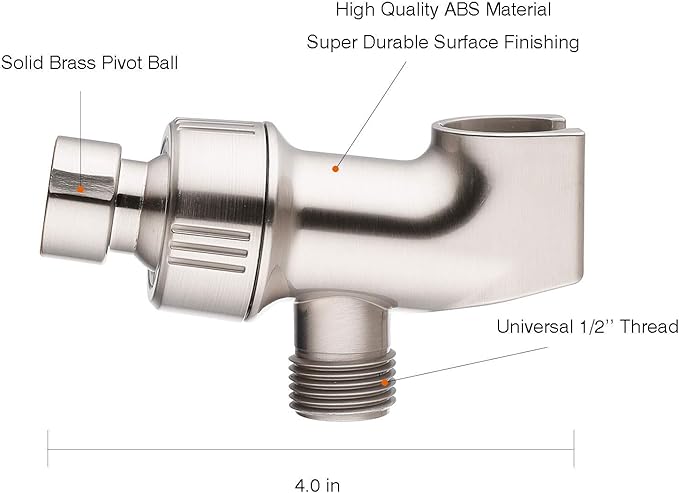 Universal Shower Head Holder for Handheld Shower Head, Adjustable Shower Arm Mount Bracket with Brass Swivel Ball, Shower Head Support - Brushed Nickel