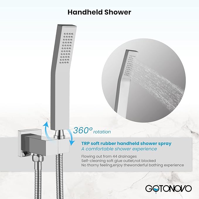 gotonovo Rainfall Bathroom Shower System Rain Shower Head and Handle Set Wall Mounted Shower Complete Combo Solid Brass Pressure Balancing Shower Mixer Valve 8 Inch Polished Chrome
