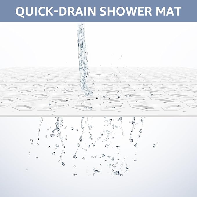 OTHWAY Square Shower Mat, 27"x 27" Extra Large for Inside Shower, TPE Non-Slip Mat With Suction Cups, Drain Holes, Machine Washable Floor Mat (White)