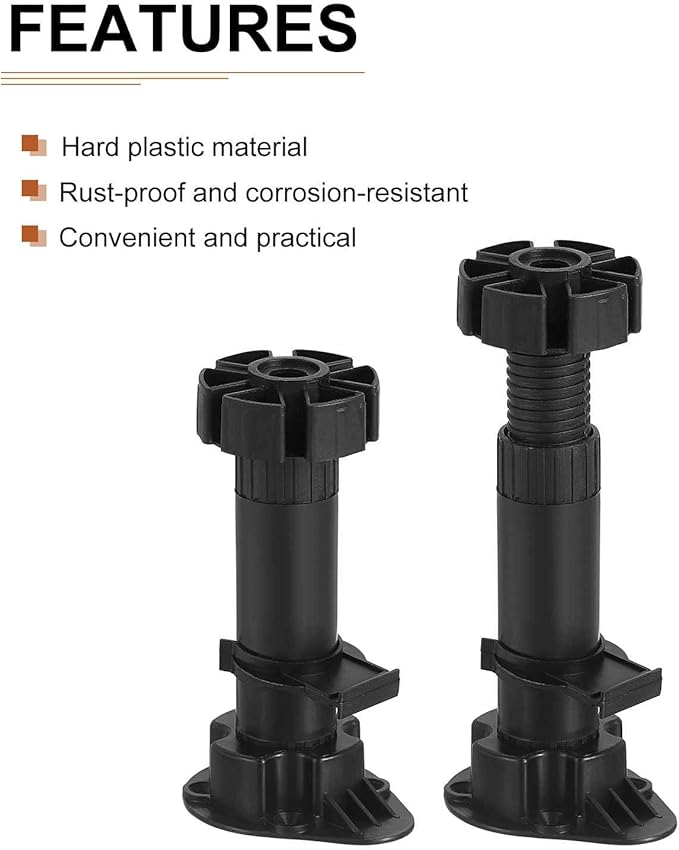 120x46mm(LxW) Adjustable Leveling Feet - 8Pack- Good for Furniture - Leveler Support Frame Replacement Legs - Black