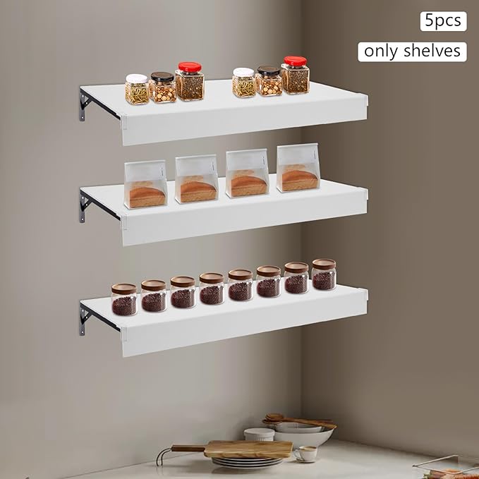 33 Inch Floating Shelves for Wall, 16 Inch Deep Hanging Shelf, Large Display & Storage Shelf for Bathroom, Bedroom, Living Room, Set of 5 (White, 33 Inch)