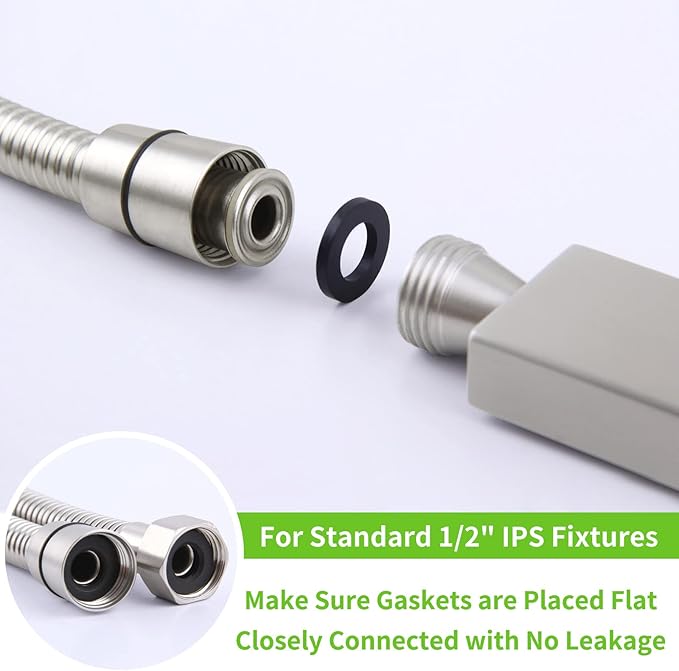 Brushed Nickel Shower Hose 59", Angle Simple Stainless Steel Replacement Head Hose, Flexible Hand Held Sprayer, 1/2" IPS
