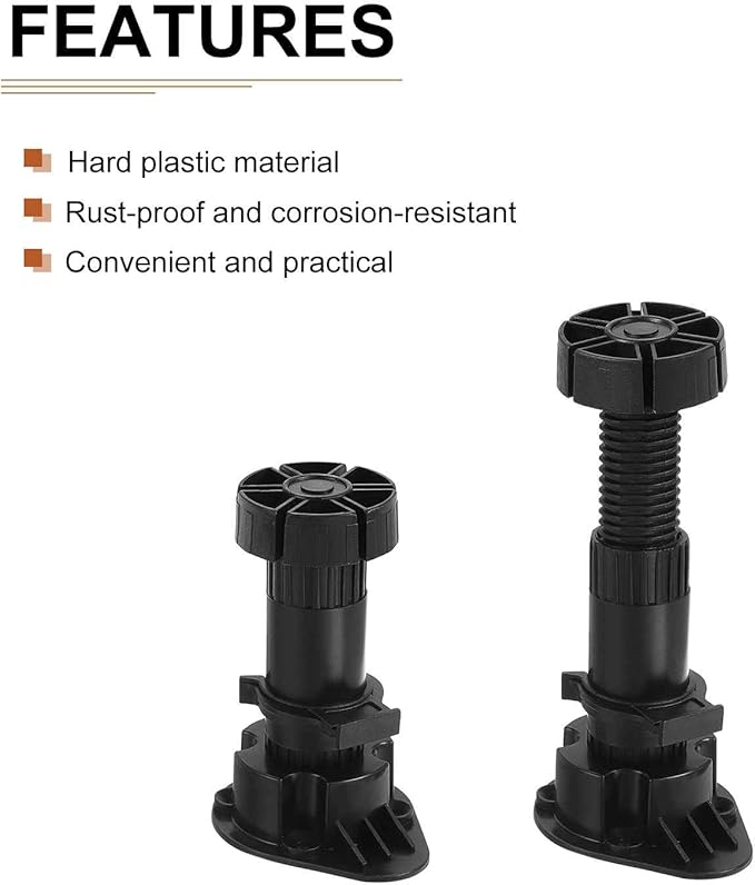 100x44mm(LxW) Adjustable Leveling Feet - 4Pack- Good for Furniture - Leveler Support Frame Replacement Legs - Black