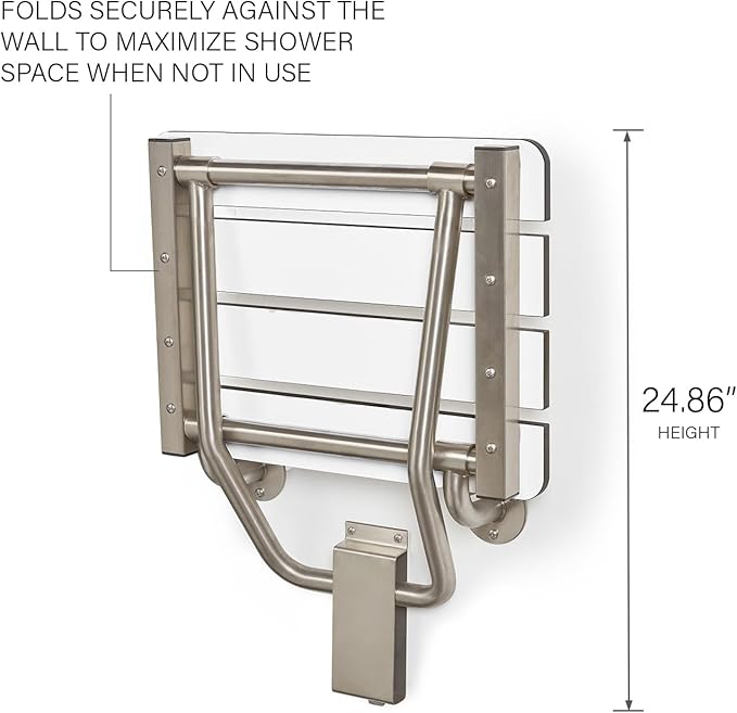 18" x 15" Phenolic White 3” Slats Folding Wall Mount Shower Seat Bench, ADA Compliant