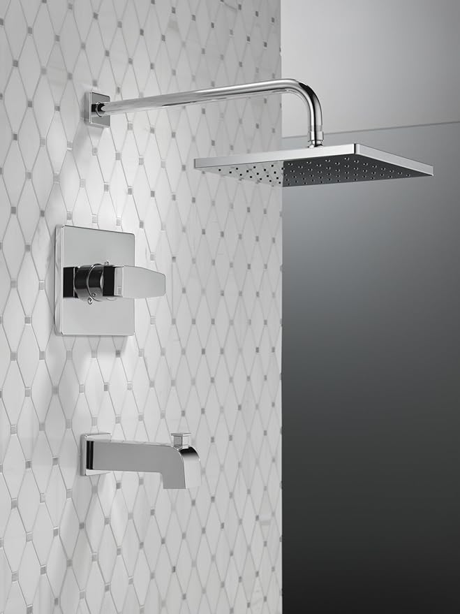 Delta Faucet Modern Raincan Square Single-Function Tub and Shower Trim Kit Brushed Nickel, Tub Faucet Set, Rainfall Shower Head, Spotshield Stainless T14468-SP-PP (Valve Not Included)