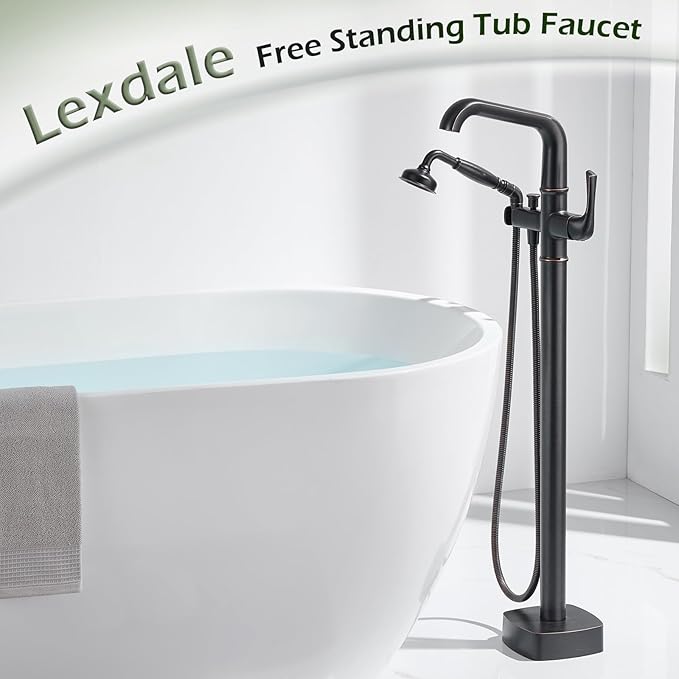 Luxury Free Standing Tub Faucet, Classic Brass Freestanding Bathtub Faucet, Lexdale Bathroom Floor Mount Tub Filler with handheld Sprayer Supply Lines Included Oil Rubbed Bronze (LD8911-ORB)