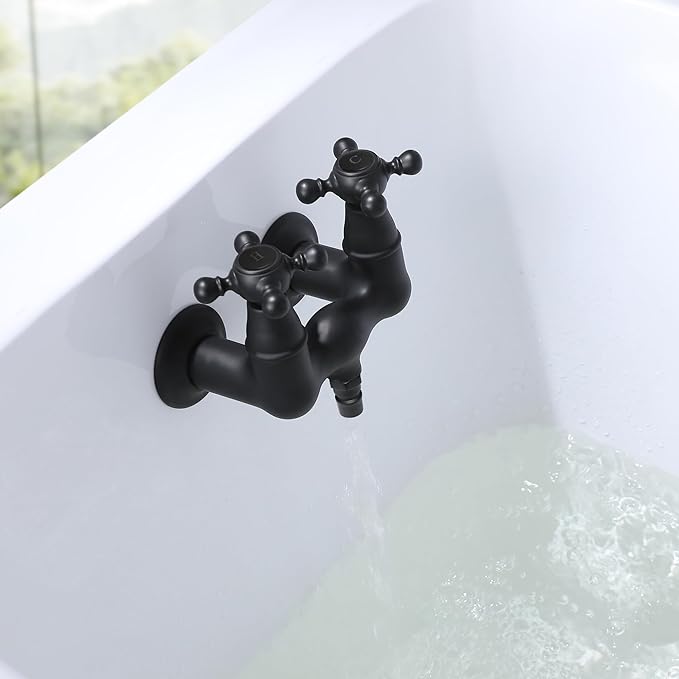 SUMERAIN Vintage Leg Tub Filler 3-3/8-Inch Center Wall Mount Tub Faucet, Cross Handle Matte Black