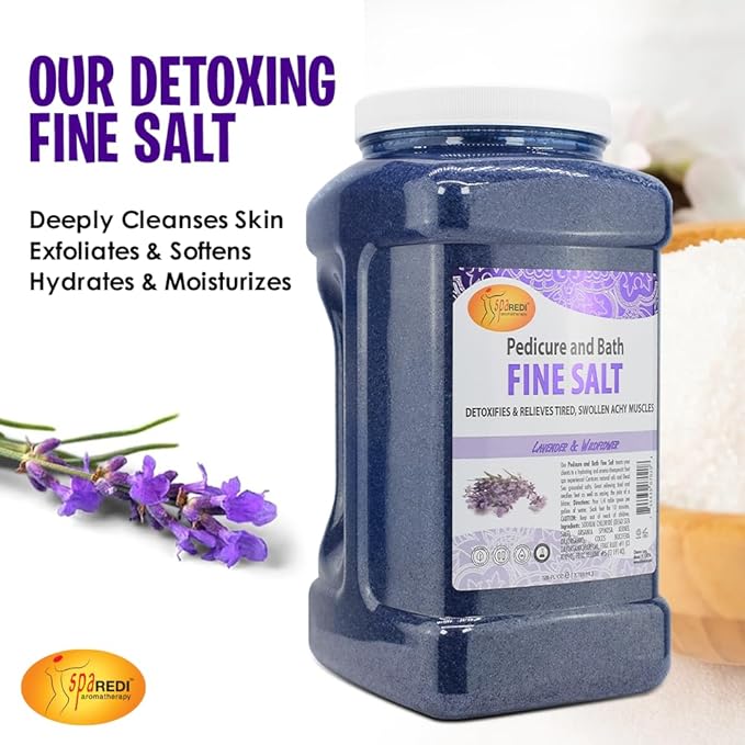 SPA REDI - Detox Foot Soak Pedicure and Bath Fine Salt, Lavender and Wildflower, 128 Oz - Made with Dead Sea Salts, Argan Oil, Coconut Oil, and Essential Oil, Hydrates, Softens and Moisturizes