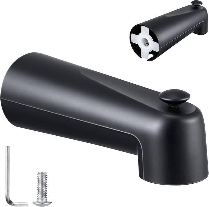 Enhon 7 Inch Slip on Tub Spout with Diverter, Compatible with Moen 3839/Moen 3853, Bathtub Diverter Spout Fits 1/2" Copper Water Tube(5/8" Diameter), 5/32" Hex Wrench(Matte Black,Classic)