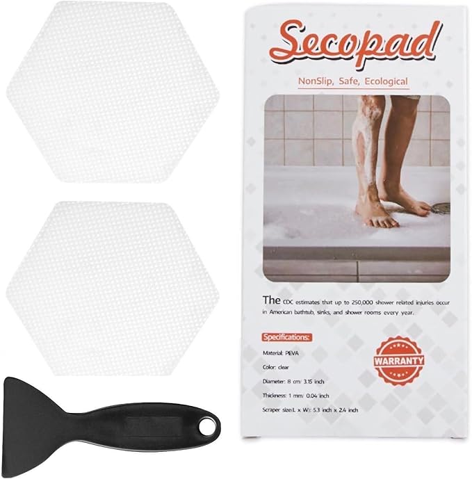 Original Bathtub Stickers Non-Slip, Hexagon Safety Shower Treads Adhesive Appliques with Premium Scraper