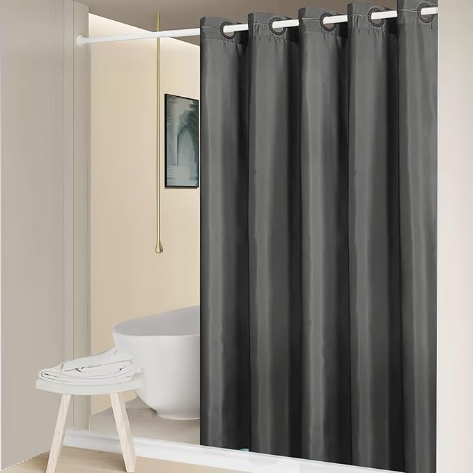 Furlinic No Hook Stall Shower Curtain 36x72 Inch,Polyester Fabric Small Narrow Shower Curtain Liner,Hotel Style Bathroom Curtains with Plastic Split Grommets,Machine Washable & Waterproof,Dark Grey