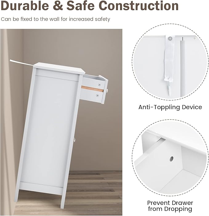 Giantex Bathroom Storage Cabinet with Drawer - Floor Cabinet with Doors, Adjustable Shelf, Storage Organizer for Entryway, Laundry Room, Kitchen, Living Room, Bedroom, Freestanding Cupboard (White)