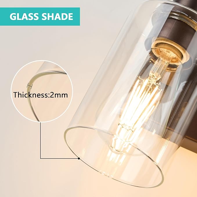 4-Light Bathroom Light Fixtures Modern ORB Vanity Lights for Bathroom Lighting Fixtures Over Mirror with Clear Glass Shade for Cabinet Mirror Bedroom Hallway
