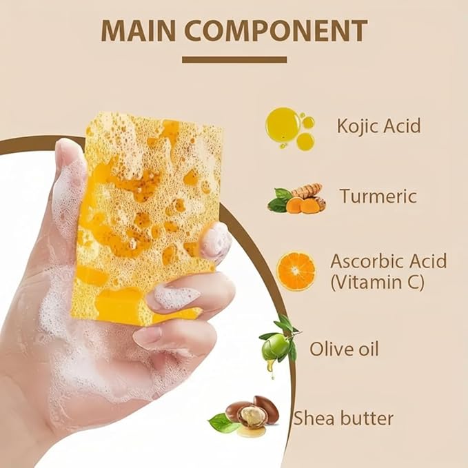 Lemon Turmeric Kojic Acid Soap, Natural Turmeric Handmade Soap for Face and Body, Organic Use Skin Care Soaps, Gentle Cleansing Suitable for All Skin Types (3pcs)