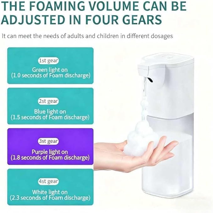 Automatic Foaming Soap Dispenser,Touchless Foam Soap Dispenser 4-Level Adjustable Electric, Auto Bathroom Kitchen Hand Soap Dispenser,12oz/350ml, Wall Mounted, Rechargeable