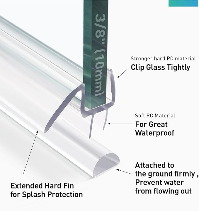 Shower Door Bottom Seal, 4 PCS 3/8" x 36" Shower Door Sweep for 3/8 Inch Glass, Frameless Glass Shower Door Seal Strip, Stop Shower Leaks and Create a Water Barrier