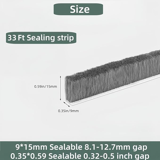 Window Weather Stripping Door Seal, 33FT Self-Adhesive Soundproofing Weather Strip for Exterior Door Frame Window Winter Insulation Noise Cancelling Window Inserts, 0.35in x 0.59in, Gray
