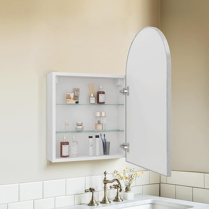FKWin Silver Medicine Cabinet Mirror, Surface Mount Bathroom Storage Cabinet with Mirror for Left or Right Opening, not Recessed, Modern Vanity Mirror, Silver, 20x30 inch
