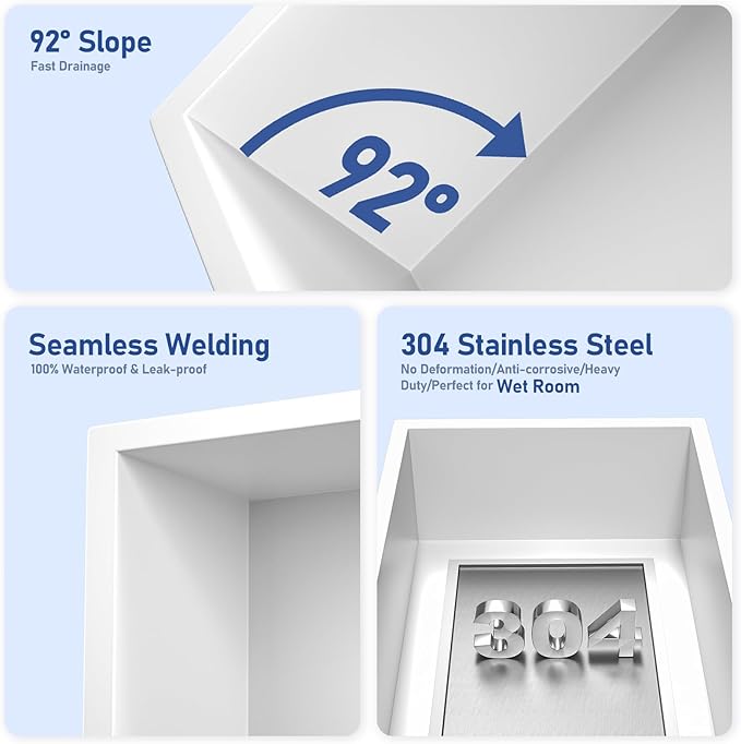 Stainless Steel Shower Niche 36" X 12" White No Tile Needed Niche Shower Recessed Wall Niches for Bathroom Storage Over Mount Installation