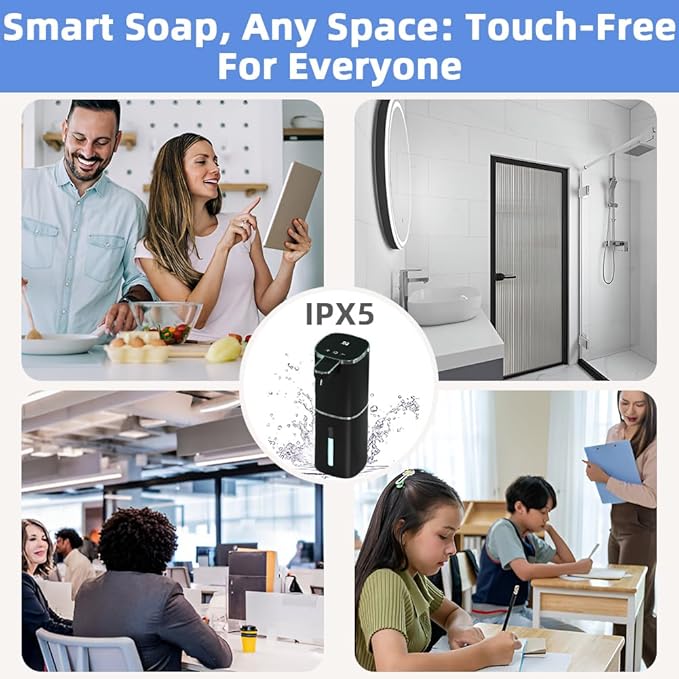 Automatic Liquid Soap Dispenser, 9 Adjustable Levels, 380ml/12.8oz, Auto Touchless Hand Soap or Dish Soap Dispenser,USB Rechargeable Dispenser,Wall Mount or Tabletop Use for Bathroom Kitchen Sink