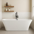 59 Inch Acrylic Soaking Bathtub, Modern Stand Alone Tub for Adults with Sloped Backrest, Chrome Drain & Overflow, cUPC Certified, Easy Installation, White Oval Bath