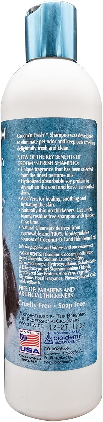 Bio-Groom Groom'n Fresh Dog Shampoo - Odor Eliminating, Dog Bathing Supplies, Puppy Wash, Cat Grooming Supplies, Cruelty-Free, Product Made in USA - 12 fl oz 1-Pack