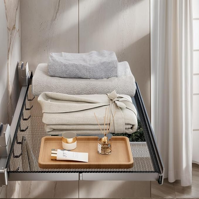 Oleth Telescopic Suction Cup Bathroom Towel Rack & Balcony Drying Net: Super Strong Suction, Tool-Free Install, Wall-Safe. Fits Smooth Surfaces for Towels/Small Items.Bathroom Concealed Folding Shelf
