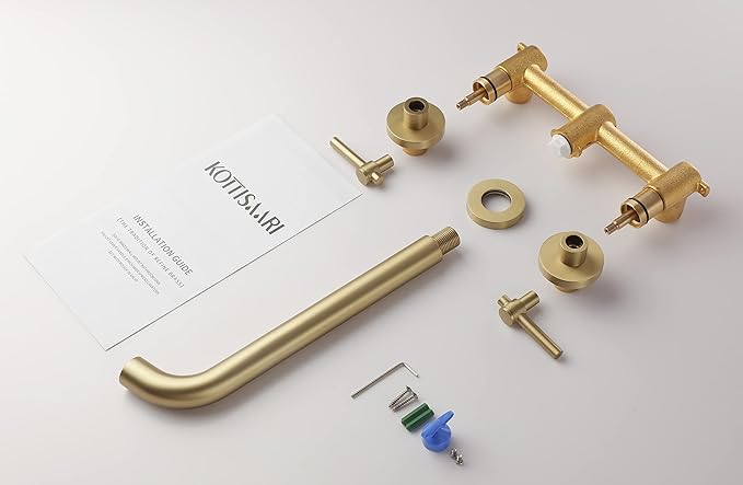 Wall Mount Tub Filler,Two Handle Bathtub Wall Faucet,Extra Long Spout Reach with High Water Flow,Brass Rough in Valve Included,Gold Brushed