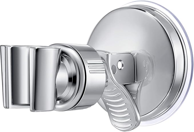 Zhehao Adjustable Shower Head Holder, Removable Suction Cup Shower Head Holder, No Drill Wall Mounted Suction Bracket with Chrome Polished for Marble Glass Metal Ceramic(1,Silver Wrench)
