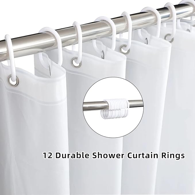 White Shower Curtain Liner 72 x 72 inch Plastic Shower Liner Washable Inside Shower Curtain Liner PEVA Shower Curtains for Bathroom with Magnets and Rustproof Metal Grommet Holes
