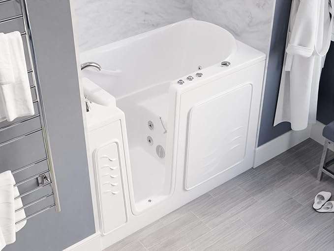 ANZZI Walk-In Bathtub 30" x 53" Whirlpool Acrylic Left Drain Quick Fill Fast Drain 9 Hydro Jets Chromatherapy Heater ADA Compliant Slip-Resistant Seat Grab Bar Extension Kit | AMZ3053RWH
