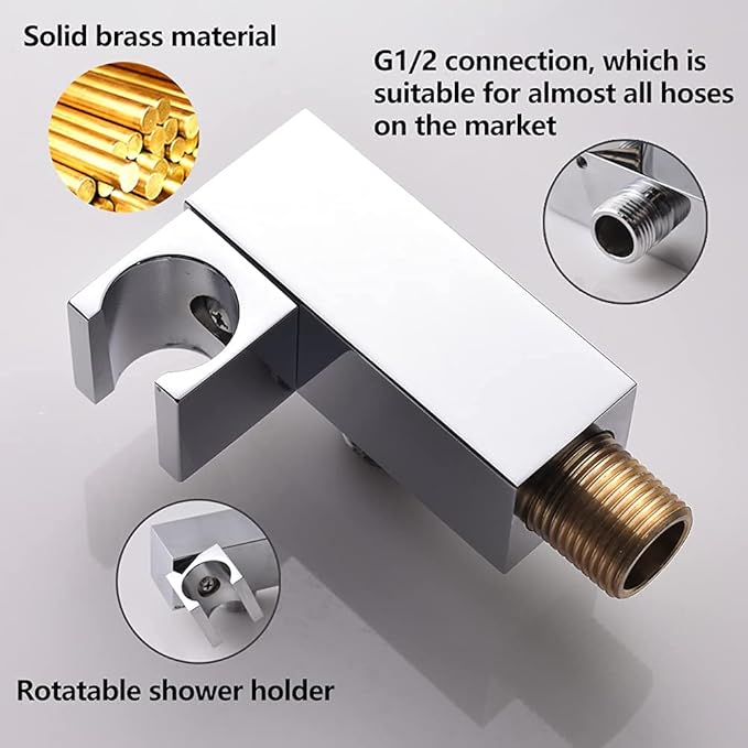 Shower Head Handheld Combo Set With Long Hose Bathroom Brass High Pressure Square All Metal Rainfall Massager Hand Held Shower Head With Bracket Holder, Chrome