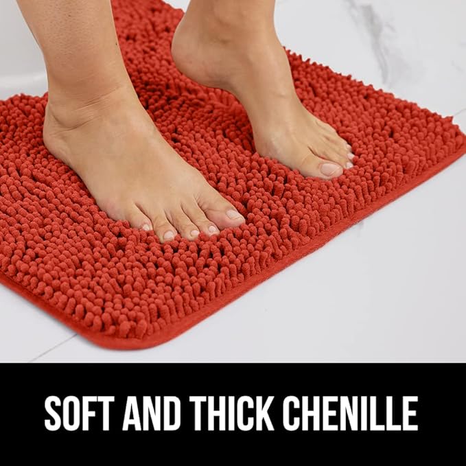 GORILLA GRIP Bath Rug Mat 60x24, Thick Soft Absorbent Chenille, Quick Dry Microfiber Mats, Rubber Backing, Machine Washable Shower Floor Rugs, Bathmat Runner, Bathroom Decor Accessories Sunset Orange