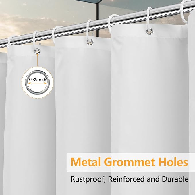 60 x 72 inch Waterproof Fabric Shower Curtain Liner with 3 Large Magnets, 60'' Width Washable Cloth Shower Liner, Bathroom Lighweight Shower Stall Curtain White
