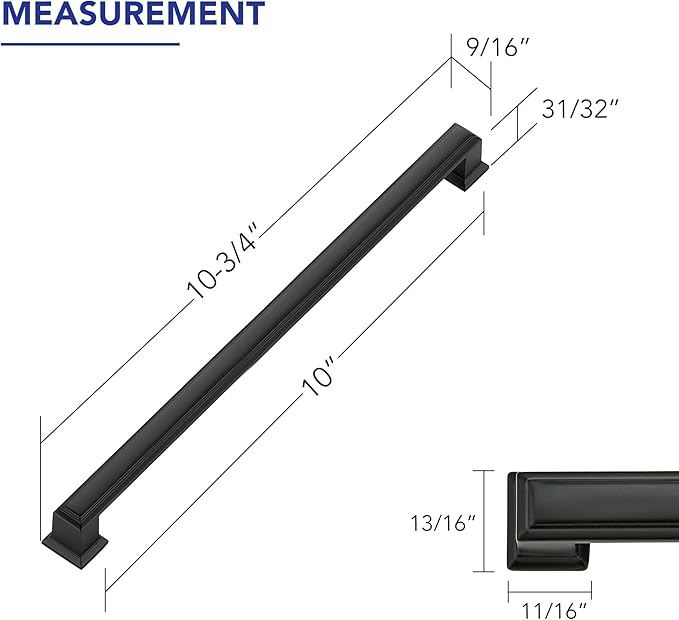 Ravinte Hardware 25 Pack Matte Black Cabinet Pulls, 10 Inch (256mm) Hole Center Zinc Alloy Drawer Handles for Kitchen Cabinets, Cupboards, Dressers, Square Solid Metal Hardware