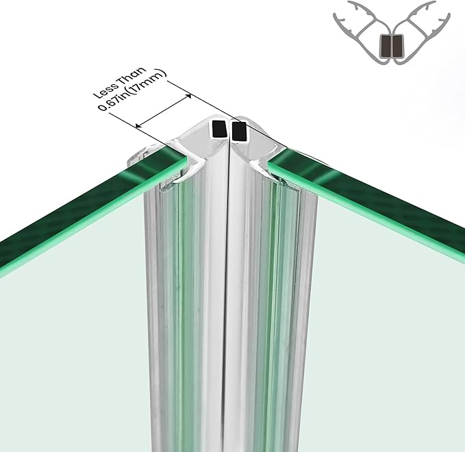 Bathroom Shower Glass Door Side Seal Strips, Length 78 Inch 2PCS Transparent PVC Door Side Seall Strips with Magnetic Stripe for 3/8" (10MM) Thick Framless Glass Panel