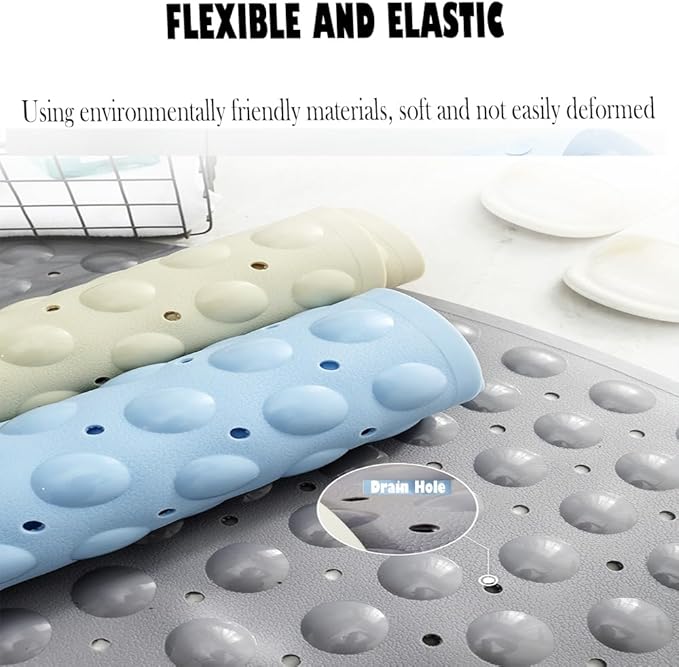 Mrcrypos Corner Shower Mats 31 x 31 Inches Bath Mat with Suction Cups and Drain Holes, Quick Dry Anti Slip Bathmat Machine Washable Shower Stall Mats for Bathroom, Baby Blue