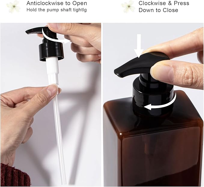 Shower Pump Bottles, Yebeauty 3pcs 17oz 500ml Empty Refillable Shampoo and Conditioner Dispenser Lotion Soap Dispenser Liquid Container Plastic Soap Dispenser for Body Wash, Amber
