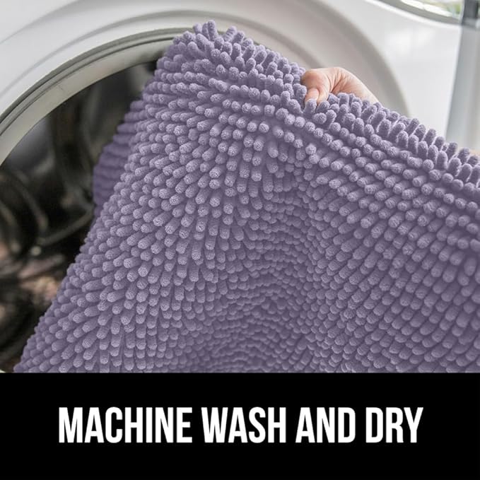GORILLA GRIP Plush Absorbent Shaggy Chenille Bath Rug Mat for Square Toilet Base with Rubber Backing, Machine Washable Rugs, Soft Microfiber Contour Mats for Toilets, Bathroom Decor, Lt Purple