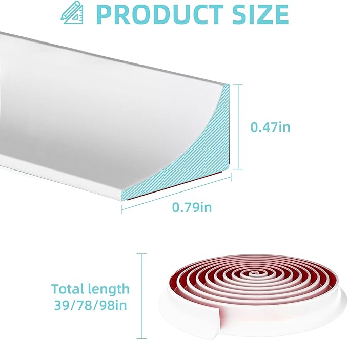 Shower Threshold Water Dam,Walk in Shower Water Guard, Shower Dam Water Barrier Bathroom Sink Splash for Dry And Wet Separation Caulk Seal Strip Edge Trim (39Inch, White)