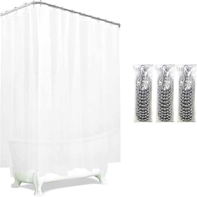 Clawfoot Tub Shower Curtain 180x60 Inch Frosted Liner All Warp Around Extra Wide 36 Metal Hooks Heavy Duty Vinyl Bath Curtain for Clawfoot Stand Up Tub Bathroom PEVA Waterproof Liner