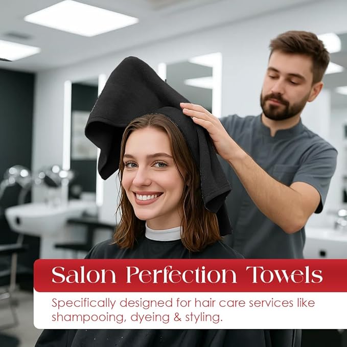 RIVERSIDE Pack of 24 Salon Towels Set – 16 x 26 Inches, 100% Ring Spun Cotton Highly Absorbent and Quick Dry Towels for Salon, Hand, Barber, Gym, Home & Hair Care, Black