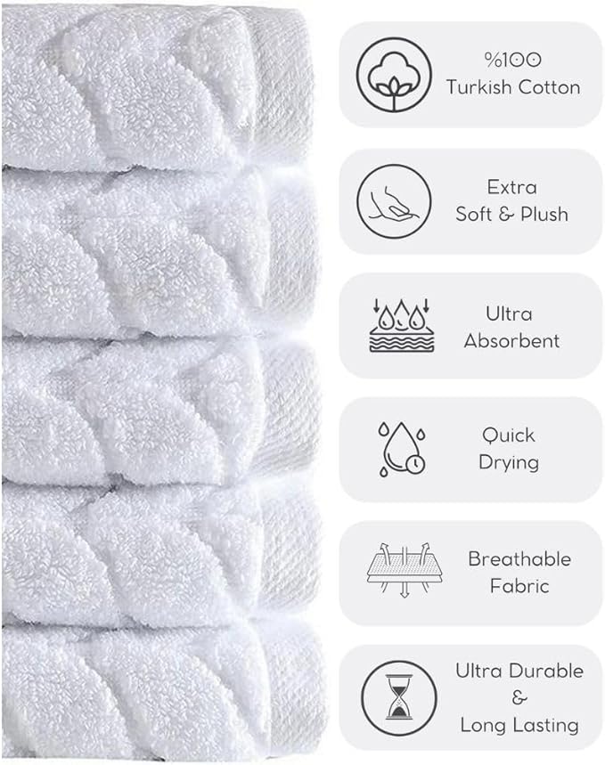 BAGNO MILANO Turkish Bath Towels, Soft Plush Jacquard Luxury Bath Towels, Quick Dry Towel Set (White, Bath Sheet)
