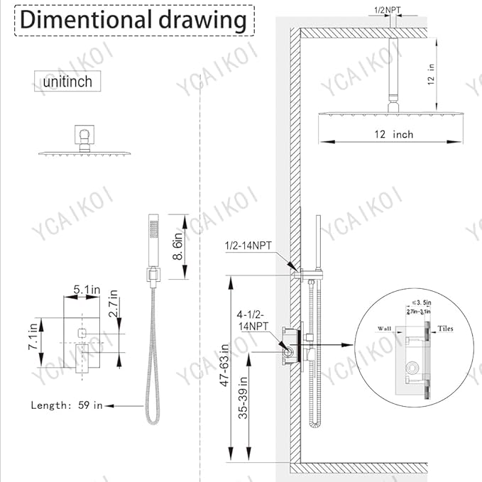 12 Inch Oil Rubbed Bronze Ceiling Mount Shower System Bathroom Luxury Rain Mixer Shower Combo Set Ceiling Rainfall Shower Head System Faucet Contain Rough-in Valve and Trim Included