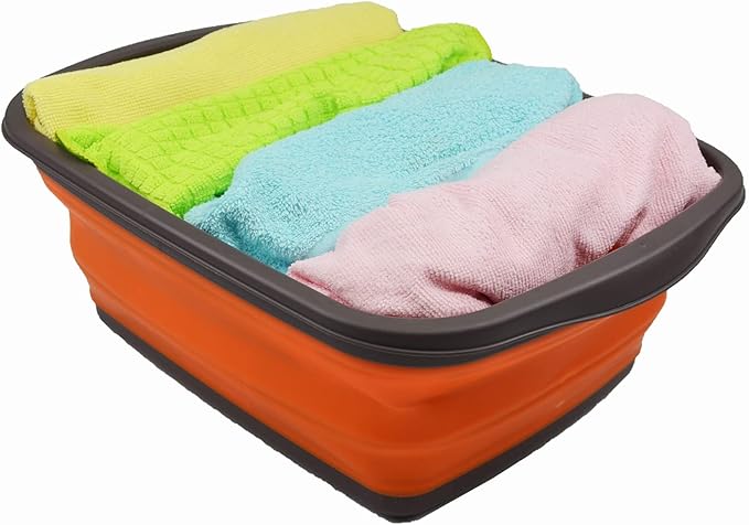 SAMMART 10L (2.6 Gallons) Collapsible Tub - Foldable Dish Tub - Portable Washing Basin - Space Saving Plastic Washtub (Brown/Orange, 1)