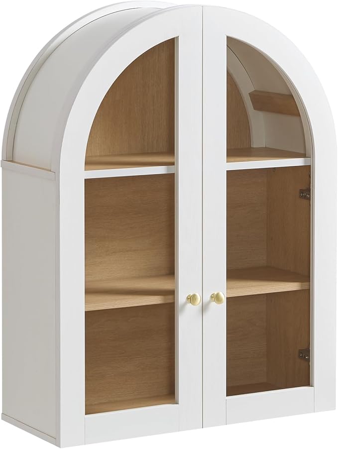 Bathroom Arched Wall Cabinet, 23.5'' Wide Medicine Cabinet, Bathroom Cabinet Wall Mount with Glass Doors & Adjustable Shelves, Over The Toilet Storage Cabinet for Laundry Room, Bedroom,Kitchen, White
