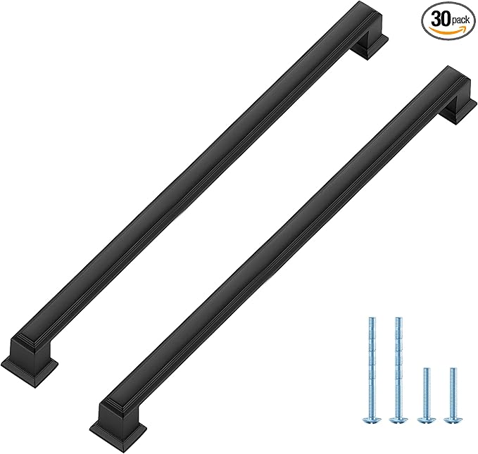 Ravinte Hardware 30 Pack Matte Black Cabinet Pulls, 10 Inch (256mm) Hole Center Zinc Alloy Drawer Handles for Kitchen Cabinets, Cupboards, Dressers, Square Solid Metal Hardware